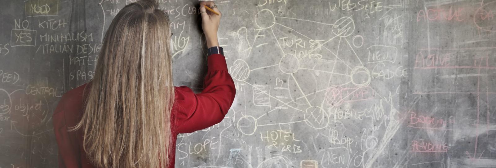 woman writes on blackboard