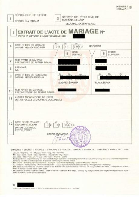 Multilingual marriage certificate