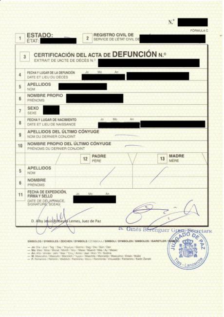 Death Certificate Spain